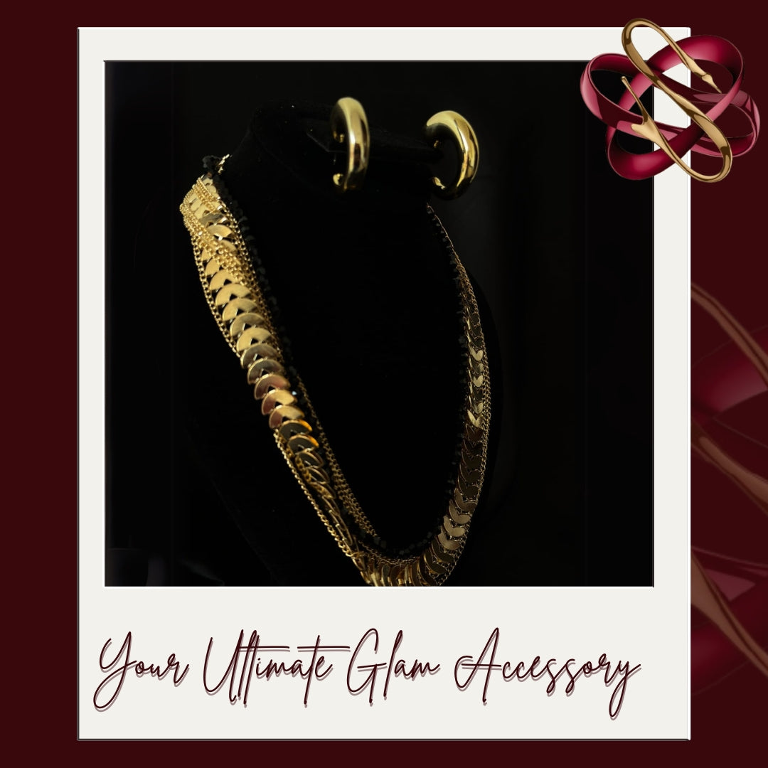 Gold & Black Necklace & Earrings Set