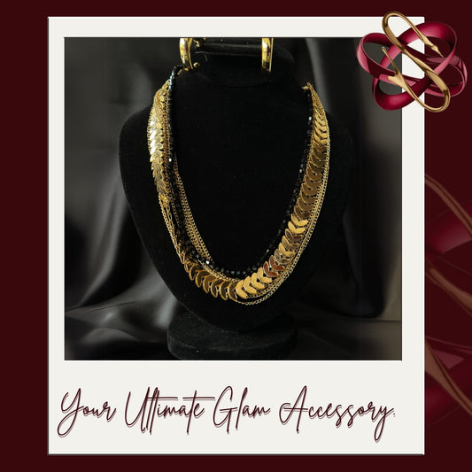 Gold & Black Necklace & Earrings Set